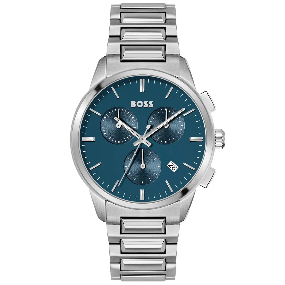 Hugo Boss Dapper Steel | Centre Bridge Chronograph Dial Stainless | 1513927 Street Blue Town | 43mm Bracelet Watch
