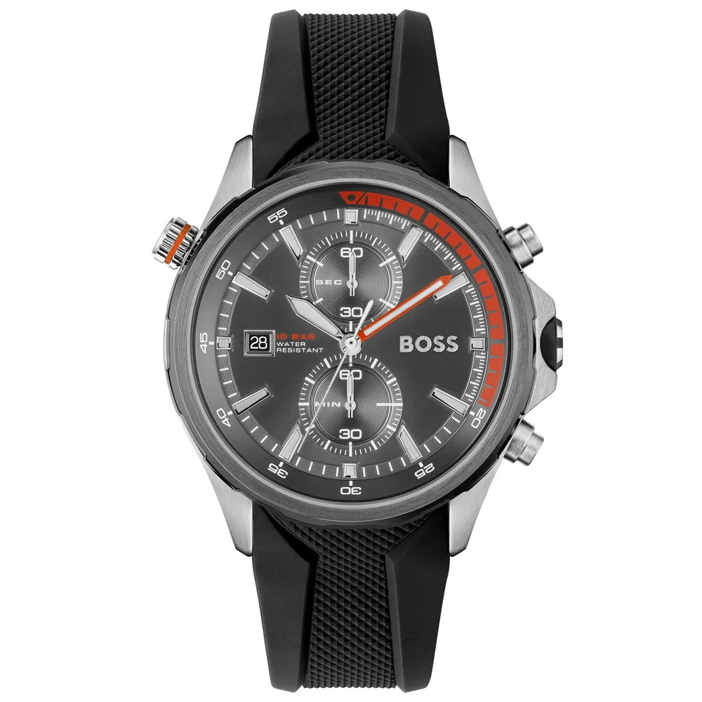 Hugo Boss Globetrotter Chronograph Grey | Centre 1513931 Watch Strap 46mm Bridge | | Dial Black Silicone Town Street