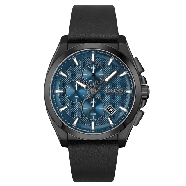 Hugo Boss Grandmaster Chronograph Blue Watch | 1513883 Bridge Town Centre Street Strap Black | | 46mm Leather Dial