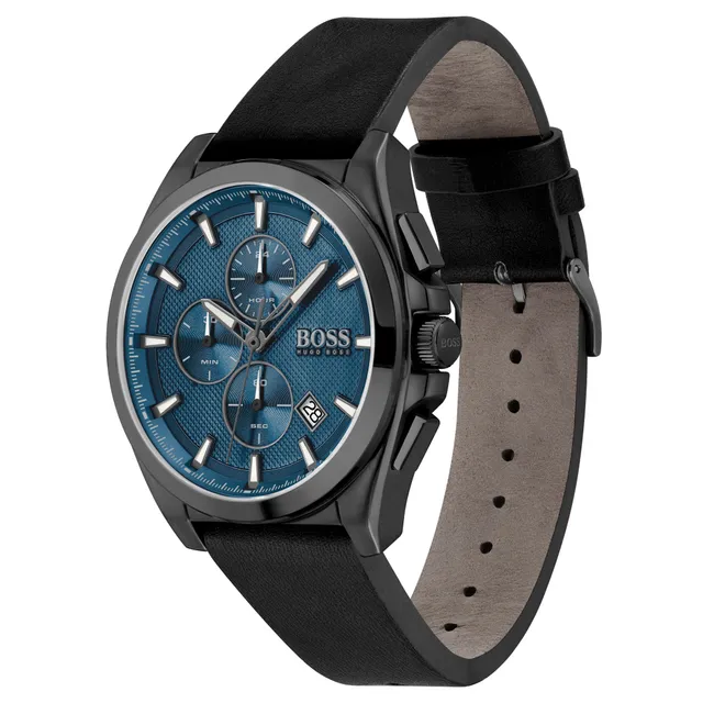 Hugo Boss Grandmaster Chronograph Blue Dial Black Leather Strap Watch |  46mm | 1513883 | Bridge Street Town Centre