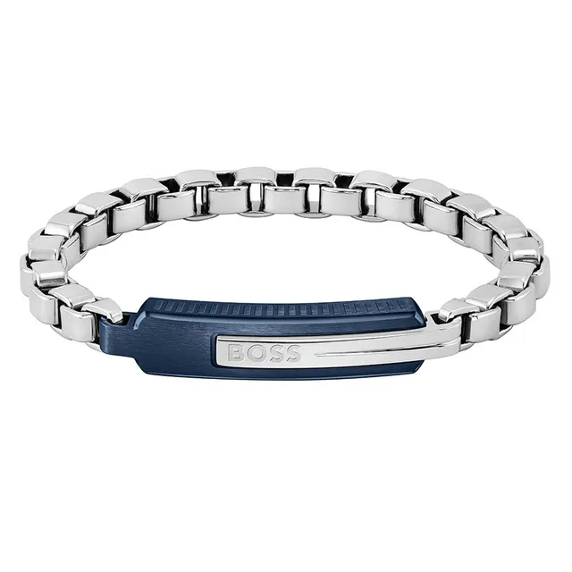 DOUBLE SIDED STAINLESS STEEL BLACK PLATED & BLUE PLATED REVERSIBLE BRACELET