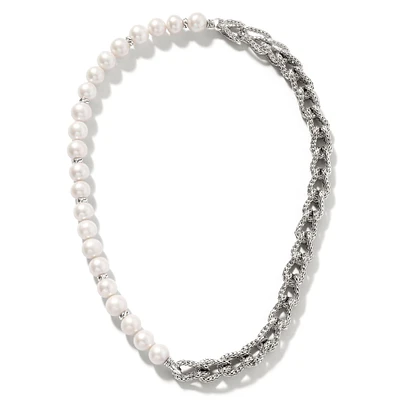 John Hardy Asli Link Chain Pearl Necklace in Sterling Silver