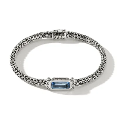John Hardy Sterling Silver Aquamarine Chain Bracelet  | 6.25 - 6.5 Inches | Love Knot