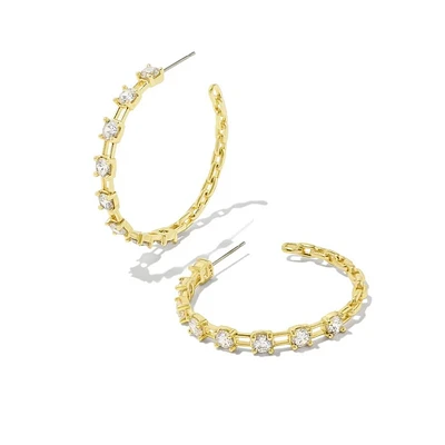 Kendra Scott Lexi Hoop Earrings in White Crystal, Gold-Plated