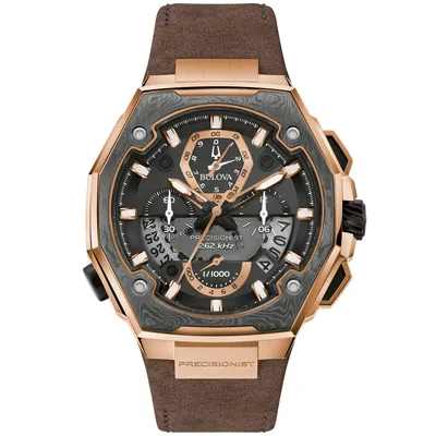 Men's Bulova Precisionist X Chronograph Special Edition Brown Leather Strap Watch | 98B356