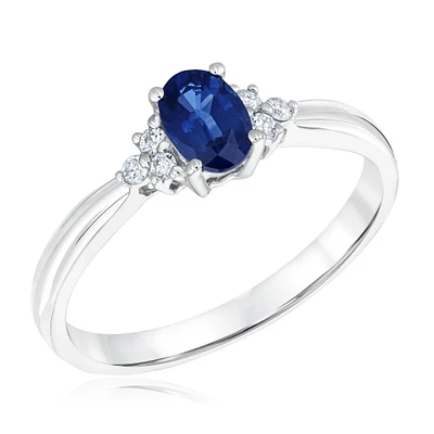 Oval Blue Sapphire and Diamond Accent Ring