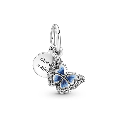 Pandora Blue Butterfly & Quote Double Dangle Charm