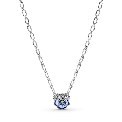 Pandora Blue Pansy Flower Pendant Necklace