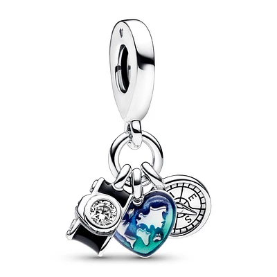 Pandora Camera, Heart & Compass Triple Dangle Charm