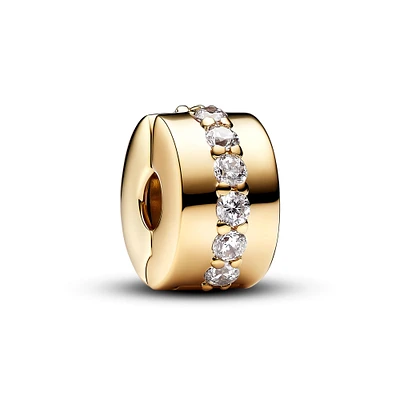 Pandora Clear Sparkling Row Clip Gold-Plated Charm