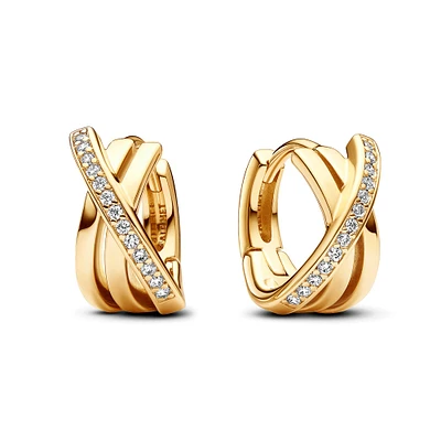 Pandora Crossover Pavé Gold-Plated Hoop Earrings