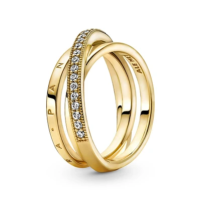 Pandora Crossover Pavé Triple Band Ring, Gold-Plated