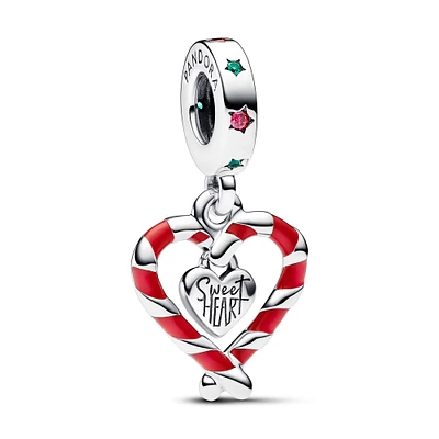 Pandora Double Candy Cane Heart Christmas Dangle Charm