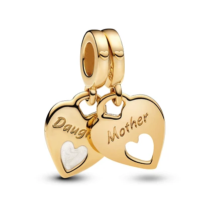 Pandora Double Heart Split Gold-Plated Dangle Charm