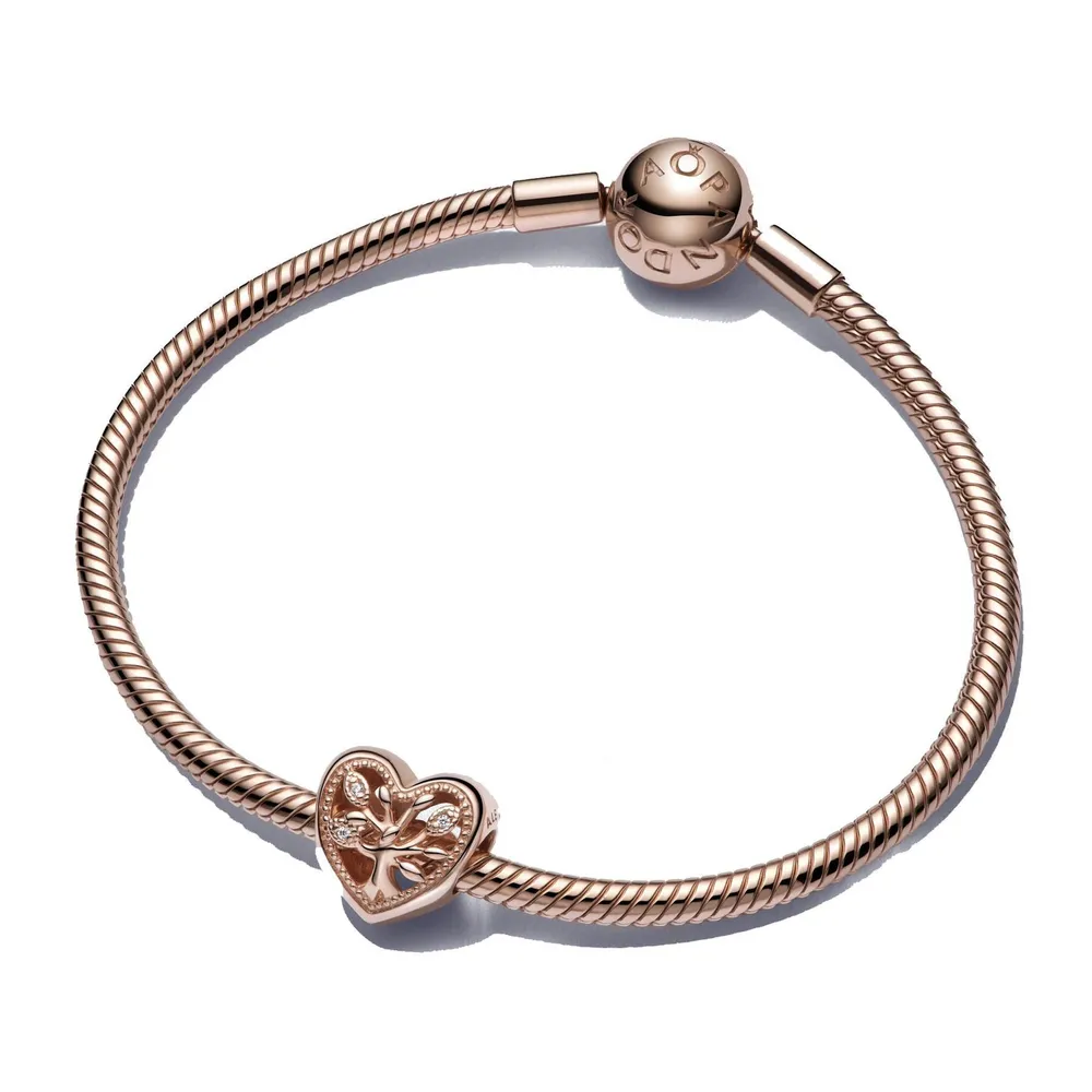Pandora Sparkling Heart Tennis Bracelet, Rose Gold-Plated