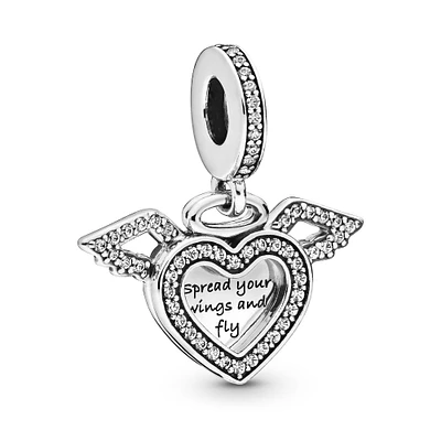 Pandora Heart & Angel Wings Dangle Charm