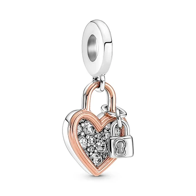 Pandora Heart Padlock Double Dangle Charm, Rose Gold-Plated