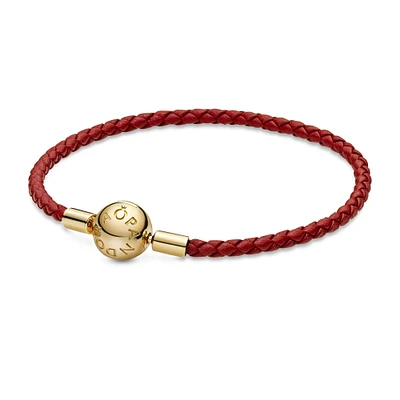 Pandora Moments Red Woven Leather Bracelet