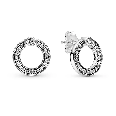 Pandora Pavé & Logo Circle Reversible Stud Earrings