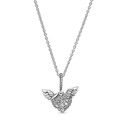 Pandora Pavé Heart & Angel Wings Necklace