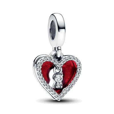 Pandora Red Heart & Keyhole Double Dangle Charm