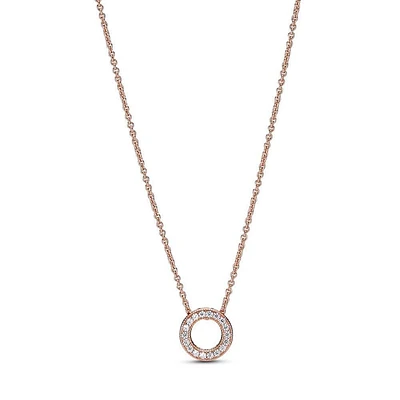 Pandora Logo Pavé Circle Collier Necklace, Rose Gold-Plated