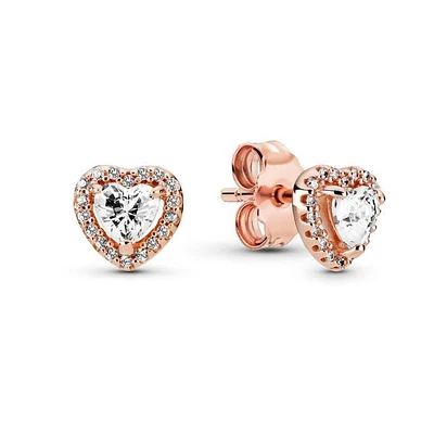 Pandora Sparkling Elevated Heart Stud Earrings, Rose Gold-Plated