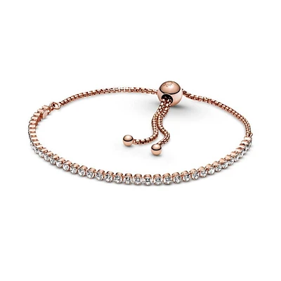 Pandora Sparkling Slider Tennis Bolo Bracelet, Rose Gold-Plated