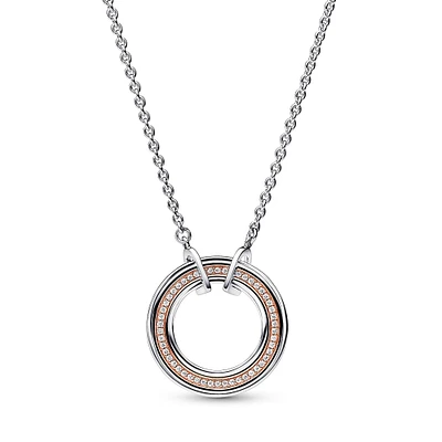 Pandora Signature Two-Tone Logo & Pavé Necklace | Rose Gold-Plated