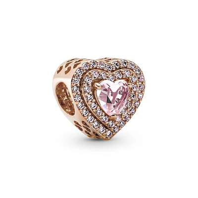 Pandora Sparkling Levelled Heart Charm, Rose Gold-Plated