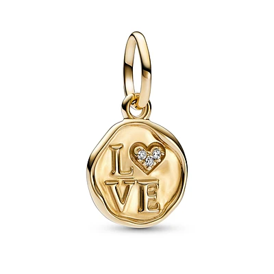 Pandora Sparkling Love Stamp Dangle Charm | Yellow Gold