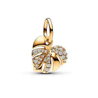 Pandora Sparkling Monstera Leaf Gold-Plated Dangle Charm