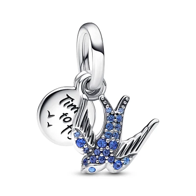 Pandora Sparkling Swallow & Quote Double Dangle Charm