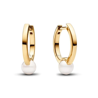 Pandora Treated Freshwater Cultured Pearl Gold-Plated Hoop Earrings