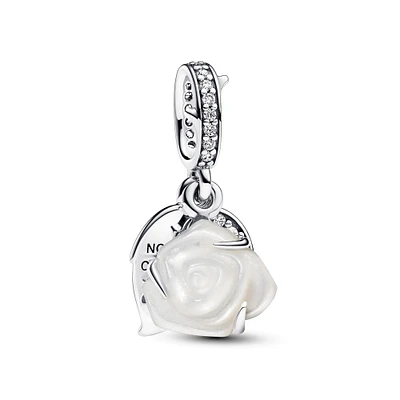 Pandora White Rose in Bloom Double Dangle Charm