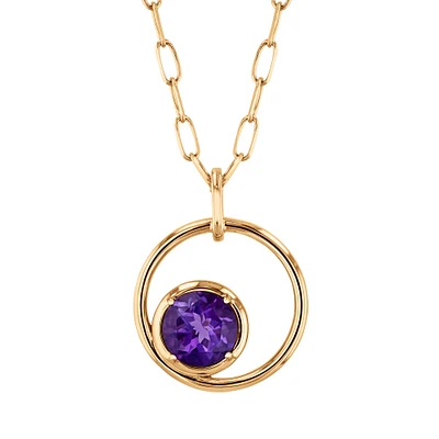 Papyrus Amethyst Yellow Gold Circle Pendant Necklace