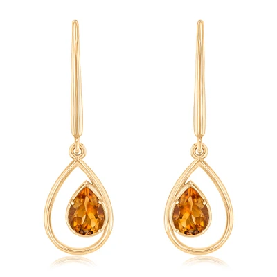 Papyrus Citrine Yellow Gold Teardrop Drop Earrings