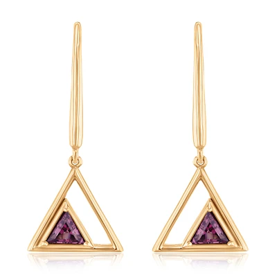 Papyrus Rhodolite Garnet Yellow Gold Triangle Drop Earrings