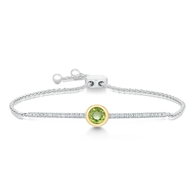 Peridot and Created White Sapphire Bolo Bracelet