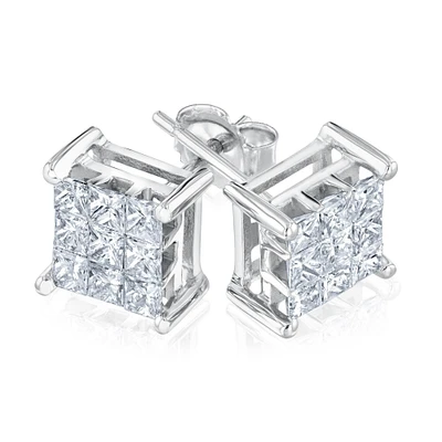 1ctw Princess-Cut Composite Diamond Stud Earrings