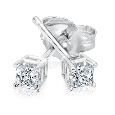 1/5ctw Princess Diamond Solitaire White Gold Stud Earrings | Classic