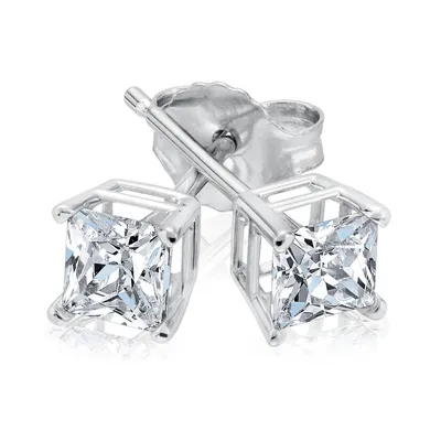 3/4ctw Princess Diamond Solitaire White Gold Stud Earrings | Classic