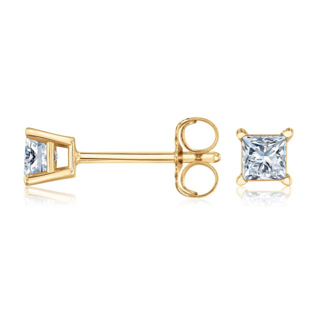 1/4ctw Princess Diamond Solitaire Yellow Gold Stud Earrings
