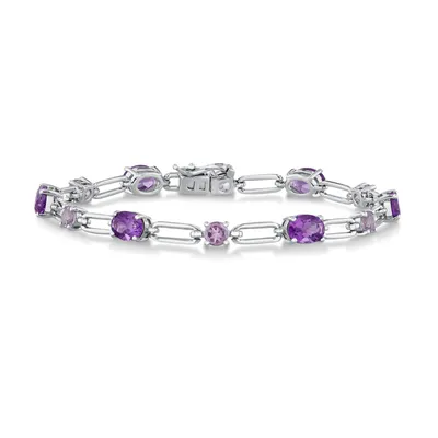Purple Amethyst and Rose de France Amethyst Sterling Silver Link Bracelet