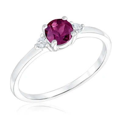 Rhodolite Garnet and Created White Sapphire Sterling Silver Ring