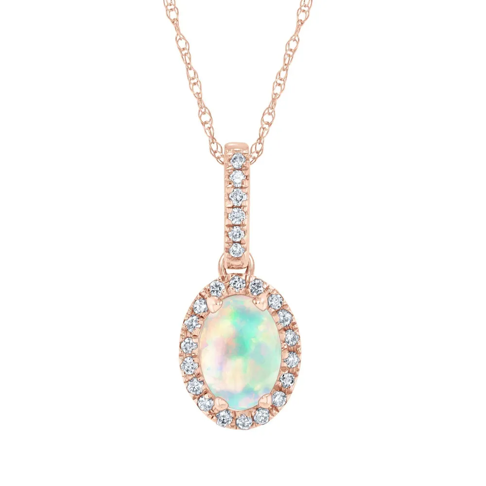 REEDS Roberta Z Oval Opal and 3/8ctw Diamond Frame Rose Gold Pendant  Necklace, Watercolor