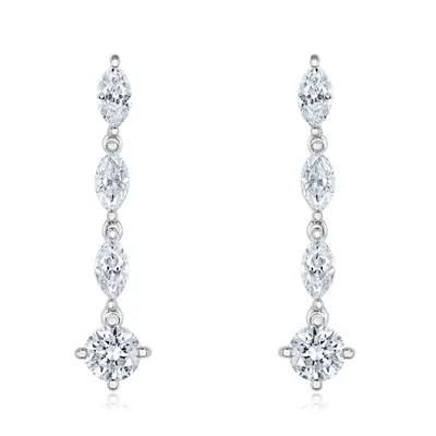 1ctw Marquise and Round Diamond White Gold Drop Earrings | Classic