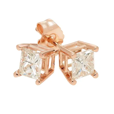 3/4ctw Princess Diamond Solitaire Rose Gold Stud Earrings