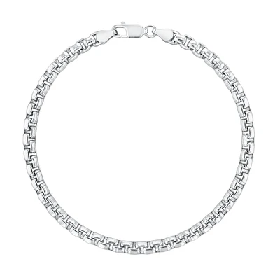 Round Box Sterling Silver Chain Bracelet 4.4mm