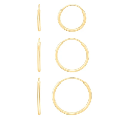 Set of Three Yellow Gold Hoop Earrings